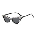 Lunettes de soleil œil de chat à monture noire et strass colorés - C1 Monture Noire Verres Gris