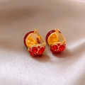 Vintage-Ohrringe mit roten Harz-Kugeln, goldenen Elementen und funkelnden Strasssteinen - 8# Ohrenschnalle - Roter Strass Granatapfel Stil