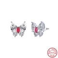 Elegant butterfly stud earring in S925 sterling silver with red and white zircon stones - Butterfly-Silver/Red
