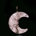 Tree of Life crescent moon pendant with rose quartz chips and copper wire wrap - Rose Quartz Pendant-Bronze-No Chain