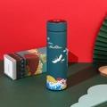 Smart LED temperature display flask in matte dark green with crane and cloud patterns - 16oz / Matte National Style Green / Crane Illustration