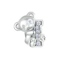 Abalorio de oso en plata de ley 925 con circonitas azul claro para pulsera DIY - Oso Con Letra I (SCC2715)
