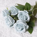 Artificial velvet rose bouquet in light blue for wedding and home decoration - Haze Blue (Silk Version)
