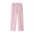 Rosa Y2K Damenhose mit geradem Bein und Strass-Rautenmuster auf weißem Hintergrund - S / Rosa