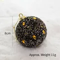 8cm dark grey Christmas ball ornament with golden glitter and amber gem accents - Black Beaded Ball