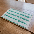 Woven cotton linen placemat with green geometric diamond patterns and fringe tassels - Green Rhombus