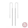 Elegant S925 sterling silver long threader earrings with cubic zirconia stones - Silver Long Tassel Threader SE111-P / Silver