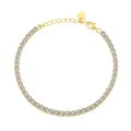 Elegant gold S925 sterling silver tennis bracelet with single row round zirconia crystals - 18cm+3cm / Gold White (3mm)