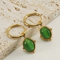 Chic 18K gold plated stainless steel geometric earrings with turquoise stone inlays - Green Oval Gemstone Style (471)