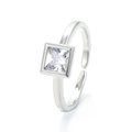 Minimalist silver open ring with a square-cut zircon stone on a white background - Adjustable Open / Platinum