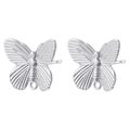 Polished silver butterfly stud earrings with hanging loops in a minimalist 18K gold plated style - With Loop / Silver