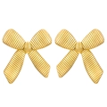 Golden bow-shaped stainless steel stud earrings with textured metallic finish - Ribbed Bowknot (3729)