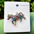 Golden horse brooch with colorful crystals and sparkling rhinestones for women - Rainbow Unicorn