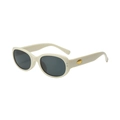 Retro-Oval Sonnenbrille für Damen in Creme mit Goldbügeln und dunklen Gläsern - Beiger Rahmen Graue Gläser