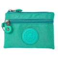 Mini porte-monnaie en nylon sarcelle avec double fermeture éclair et logo rond - Émeraude