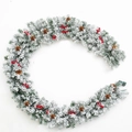 9FT Christmas garland with snow flocking, red berries, pine cones and LED lights - SYG116 (Without Lights)