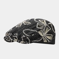Detailed view of black denim hat with white embroidery and gold sequins flowers - One Size / Black