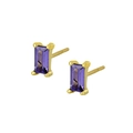 S925 silver gold-plated studs with rectangular purple zircon in a minimalist square design - Gold + Purple Zirconia