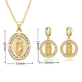 Detailed size specifications for gold Virgin Mary necklace and rhinestone earrings set - Gold Virgin Mary Necklace & Earring Set (c014)