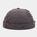 Close-up of dark grey cotton Miki hat with distressed frayed edges and ripped details - Adjustable / Dark Gray