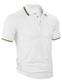 Detalle del polo blanco para hombre con rayas amarillas y azul marino en cuello y puños - S / Blanco