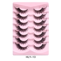 Dramatic 7 pairs set of dense black false eyelashes HLY-13 with pink tray storage - Fox Eye Style (HLY-13)