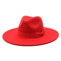 Dames rode fedora hoed met brede rand en strikdecoratie voor herfst en winter - M (56-58cm) / Rood