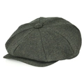 Klassieke newsboy pet met visgraatpatroon in donkergroene wolmix met acht panelen - Legergroen (Inktgroen Visgraat)