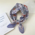 Purple floral cotton linen square scarf with vintage grid patterns and lightweight texture - 58*58cm / 18 Stripe Base-Cauliflower Purple