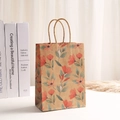 Brown kraft paper gift bag with floral prints and woven handles for shopping use - Warm Orange & Red Floral 701-2 / 21*15*8cm