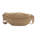 Schicke beige gewebte Stroh-Brusttasche mit verstellbarem Gurt für den Strandurlaub - Khaki