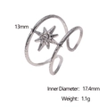 Detailed size chart of silver starburst open ring showing 17.4mm inner diameter and 1.1g weight - Steel