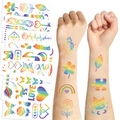 Glitter rainbow temporary tattoo set for kids featuring cats stars and hearts 6 sheets - Rainbow Series