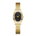 Elegant gold oval watch for women with black dial and brushed metal steel strap - Gold-Black
