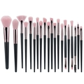 20-piece makeup brush set with pink bristles, rose gold ferrules and matte black handles - Black Gold Pink (Set of 20)