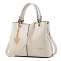 Elegant cream tote bag with gold hardware, detachable strap, and heart charm for women - 29*12*24 / Off White