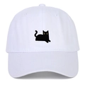 Casquette de baseball en coton blanc avec broderie de chat noir et visière incurvée élégante - Réglable / Blanc