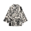Women's kimono cardigan and trousers set with black leaf print on a white background - XS / Printed Top