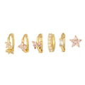 Pink flower and butterfly zircon earring set with gold base on white background - TZ00138 Gold - Pink Flower Zirconia 6-Piece Set