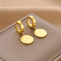 Eleganti orecchini in acciaio al titanio dorato con ciondolo tondo Fu su scatola portaoggetti - Fibbia per orecchie / Orecchini a Cerchio d'Oro