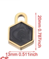 Gold hexagon stainless steel lock pendant with black marble inlay and size dimensions - Hexagon-Black