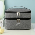 Graue zweilagige Kulturtasche mit wasserdichter Textur und breitem Tragegriff - Grau