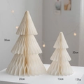 Set of two cream origami paper Christmas trees with gold edges, height 30cm and 20cm - White Big/Small Set (30cm/20cm)