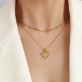 Zweilagige goldene Halskette mit Herzanhänger und Figaro-Kette für Damen im Vintage-Stil - Gold Personalisierte Doppelstöckige Halskette (P1093)