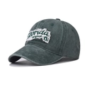 Detail of vintage washed green cotton baseball cap with Florida embroidery and distressed finish - Adjustable / Florida Dark Green