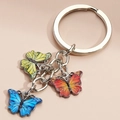 Colorful butterfly keychain with yellow, blue and orange enamel charms on silver ring - Multicolor 2