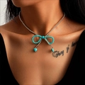 Sweet Cool Silver Bead Bow Heart Necklace(sku8914)