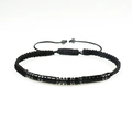 Adjustable Morse code bracelet with black obsidian and tiger eye beads on white background - Obsidians Morse Code Bracelet