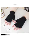 Winter wool knitted fingerless gloves in black color with ribbed cuffs for warmth - Black