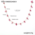 Detail view of handmade stainless steel necklace with natural pink stones and gold beads - Gold Necklace